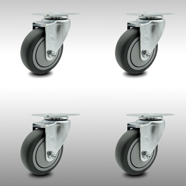 4 Inch SS Thermoplastic Rubber Wheel Swivel Top Plate Caster Set